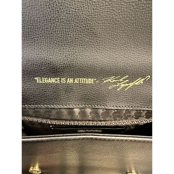 Karl Lagerfeld Paris Simone Gold Cat Studded Leather Crossbody Purse Handbag Bla - Picture 7 of 11